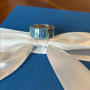Elegant Turquoise and Silver Women's Band Ring